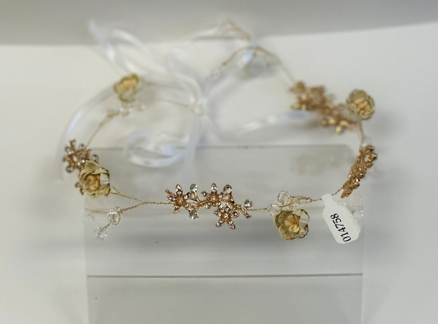 Gold Metal/Crystal Headpiece w/Flowers