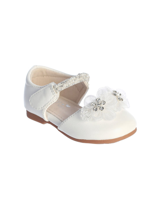 Baby Girls Matte Flats with Organza Flowers and Velcro Strap Closure