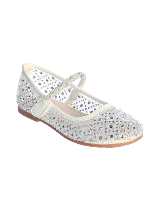 Girls Mesh Rhinestone Flats with Embellished Velcro Strap