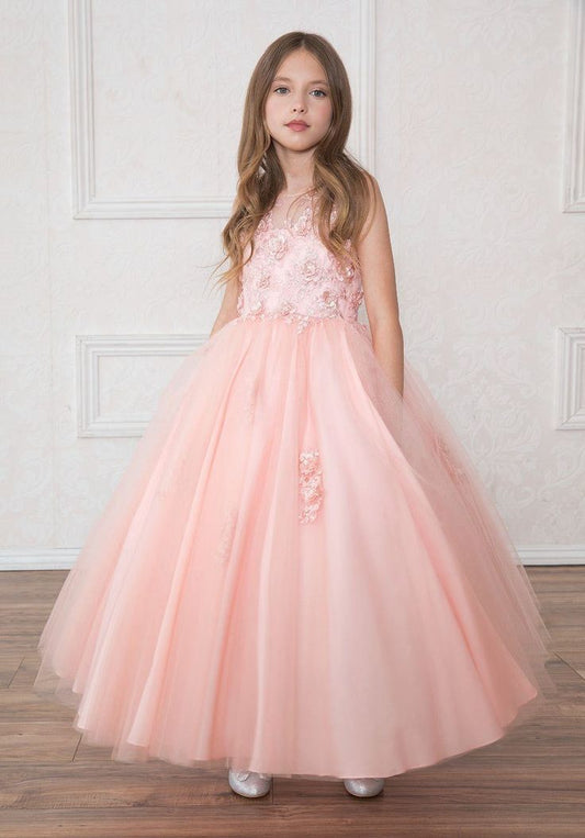 Girls Embroidered Lace/Tulle Dress