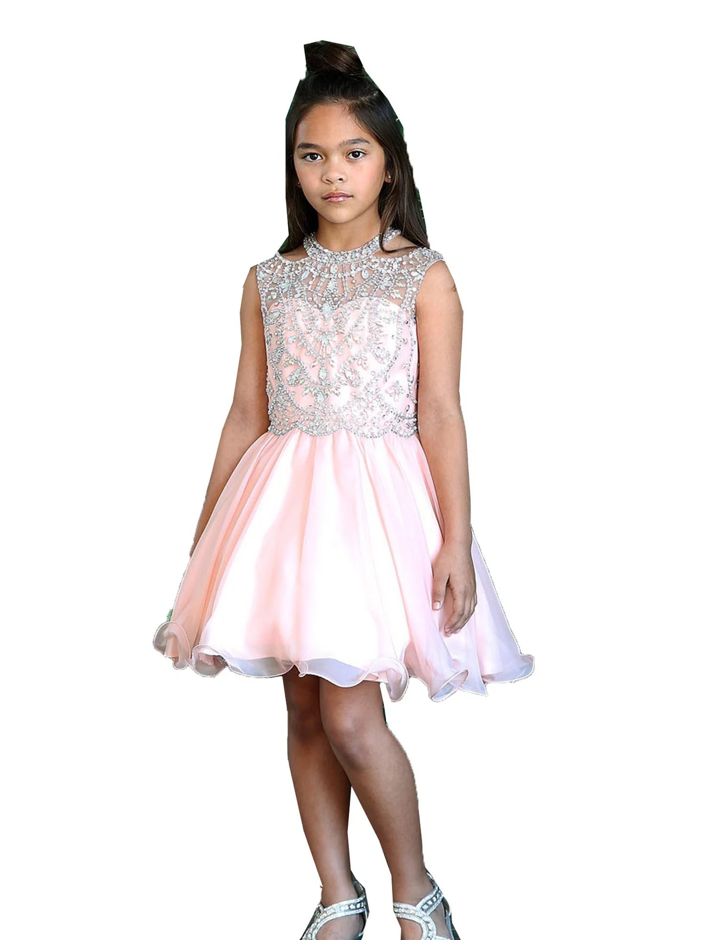 Tween Illusion Tulle Dress w/Rhinestones