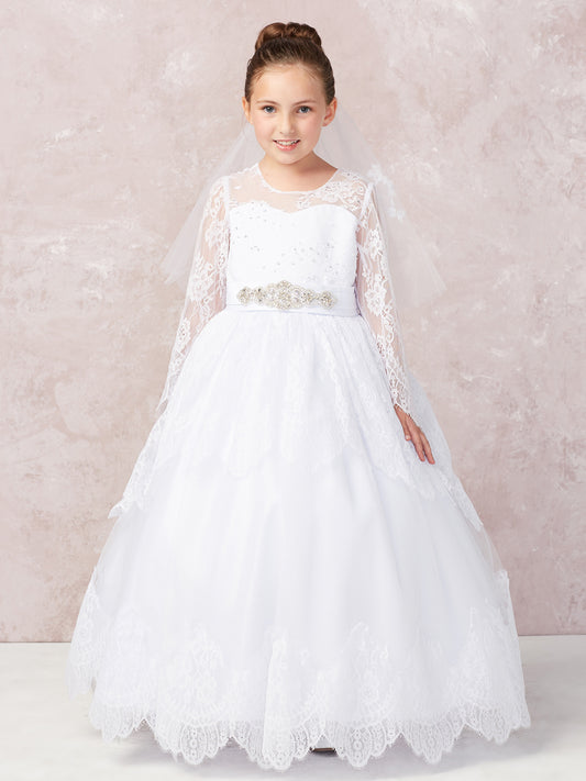 Long Sleeve Lace Communion Dress