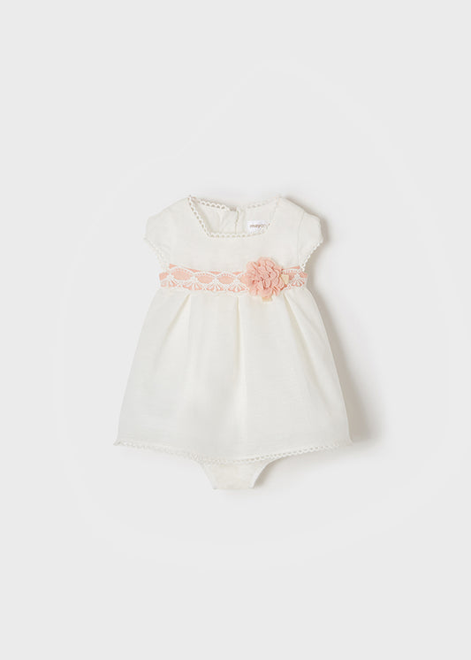 Mayoral Linen Dress w/Pink Belt