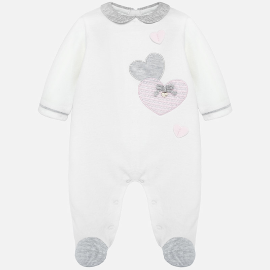 Mayoral Baby Velour Footie with Hearts