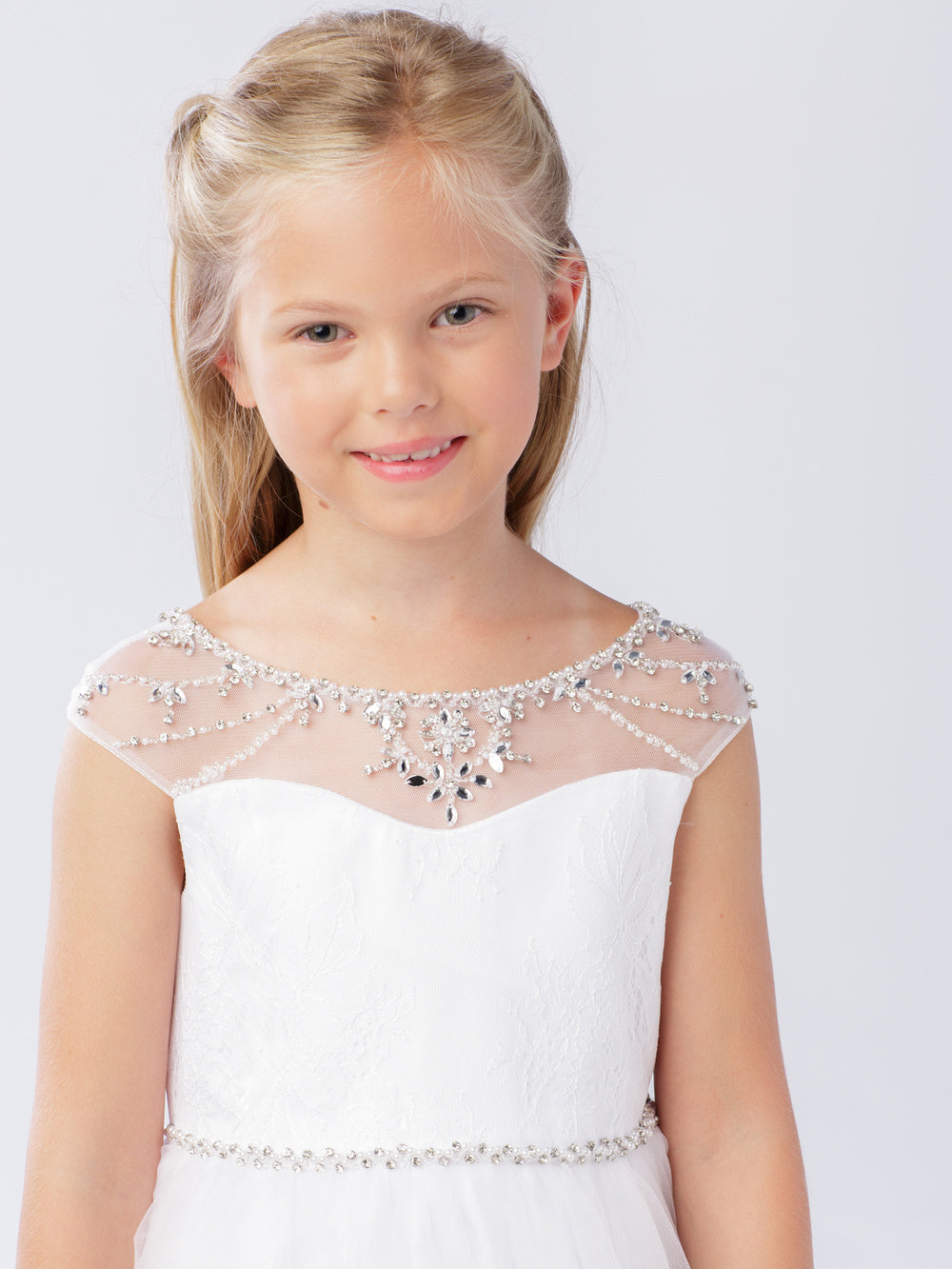 Girls Beaded Illusion Neckline Dress