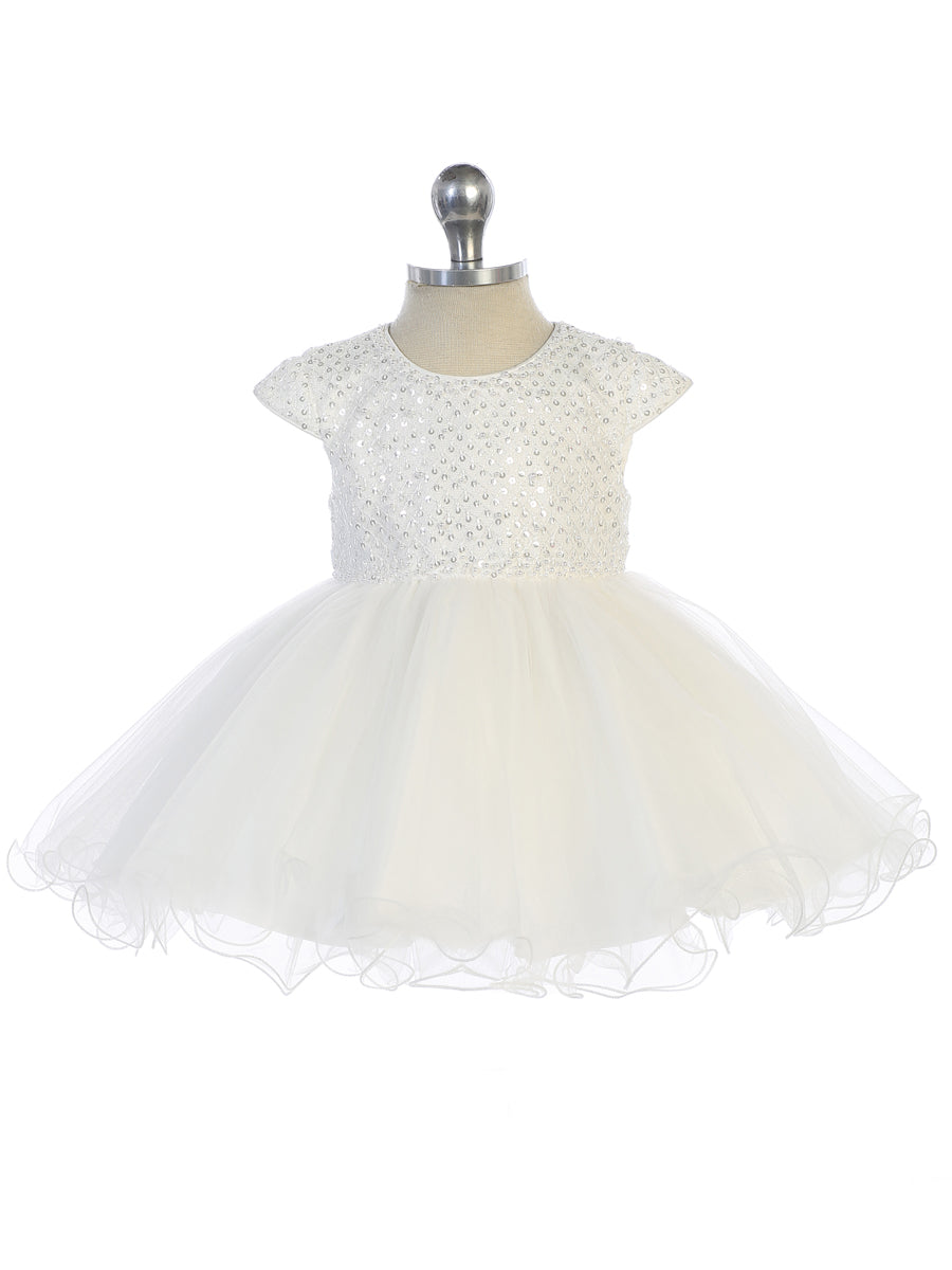Infant Criss Cross Sequin Bodice with Pearl Neckline and Tulle Skirt