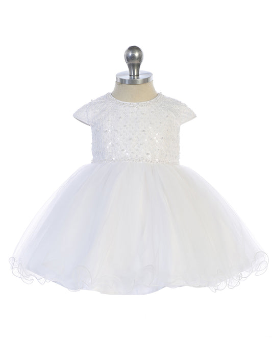 Infant Criss Cross Sequin Bodice with Pearl Neckline and Tulle Skirt