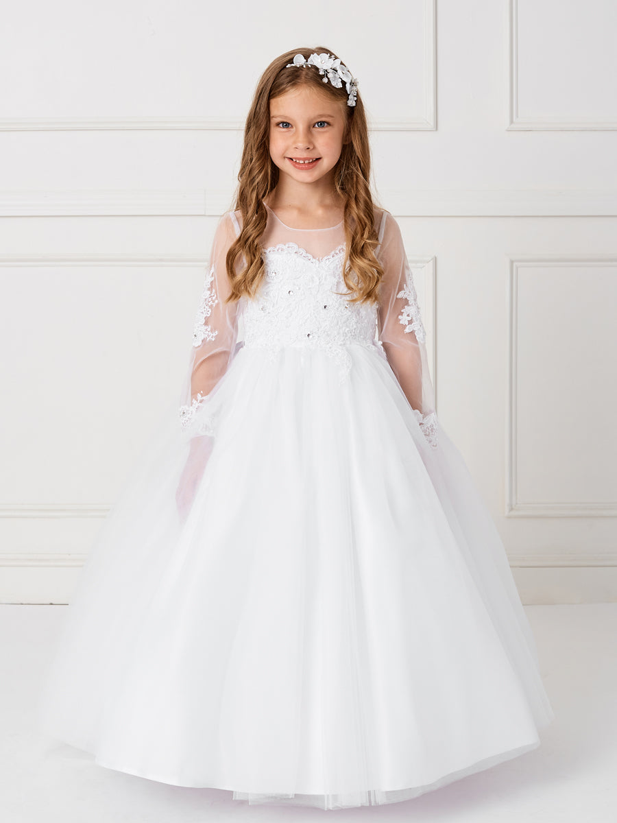 Stunning Flower Girl Dress with Lace Applique on the Sleeves and Bodice