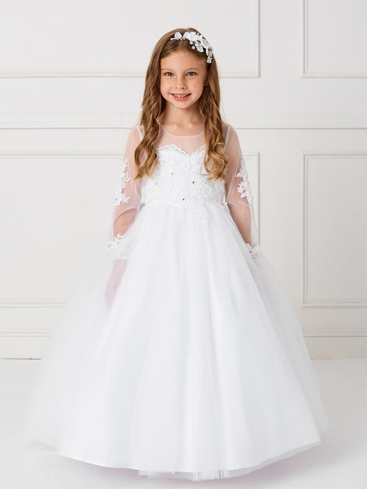 Stunning Flower Girl Dress with Lace Applique on the Sleeves and Bodice