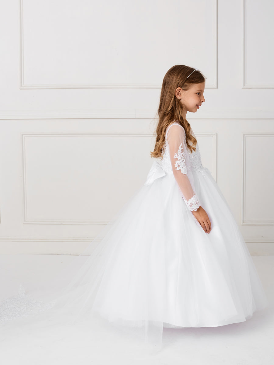 Stunning Flower Girl Dress with Lace Applique on the Sleeves and Bodice