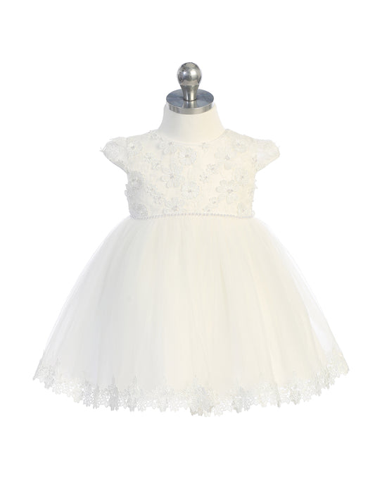 Infant Embroidered Cap Sleeve Dress w/Embroidered Hemline