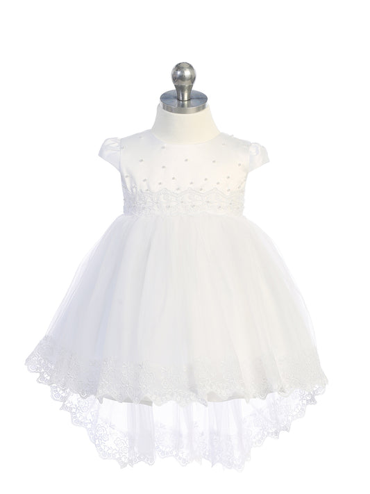 Infant Lace Bodice Dress with Tulle Skirt, Rhinestone Waist