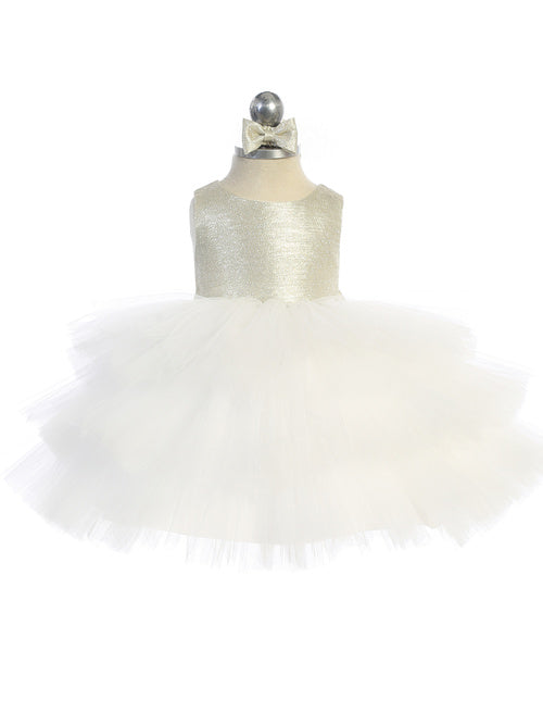 Infant Metallic Glitter Bodice with a Layered Ruffle Tulle Skirt