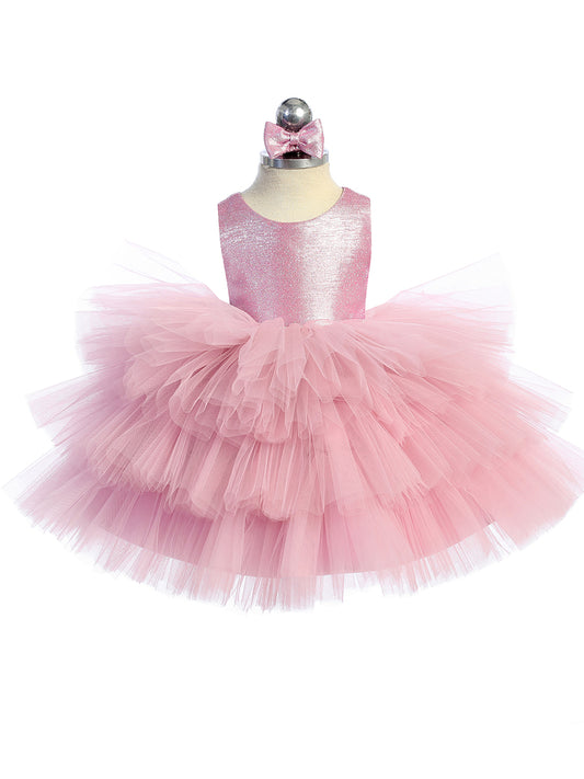 Infant Metallic Glitter Bodice with a Layered Ruffle Tulle Skirt