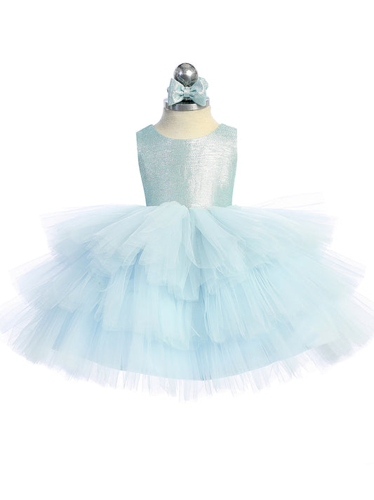 Infant Metallic Glitter Bodice with a Layered Ruffle Tulle Skirt