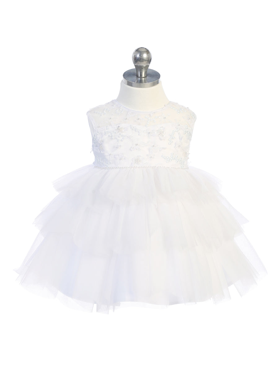 Girls Illusion Neckline Lace Bodice with a Layered Tulle Skirt