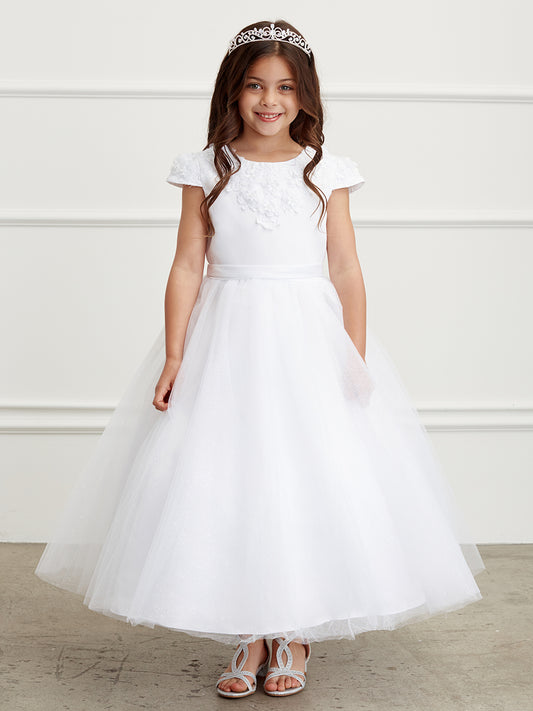 Girls Cap Sleeve Dress with Sparkle Tulle Skirt