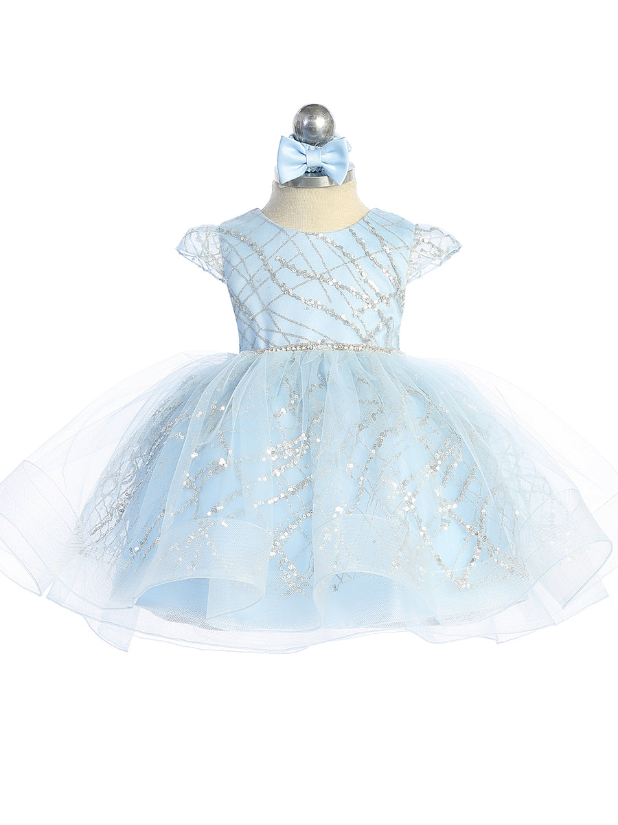 Infant Glitter Sleeve Dress with Rhinestone Waistline