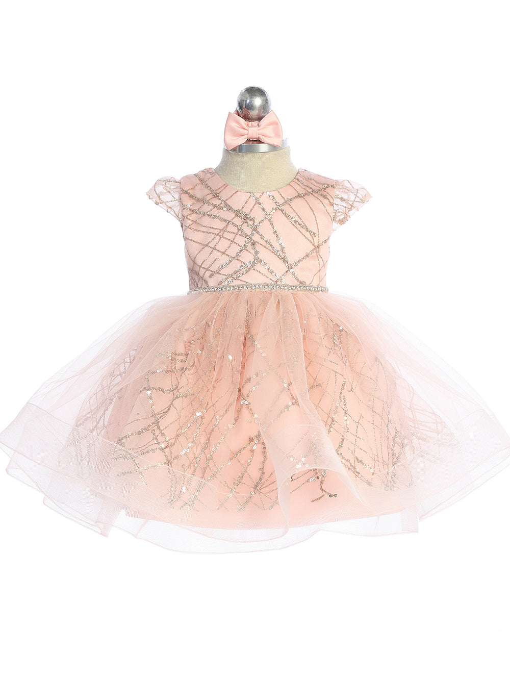 Infant Glitter Sleeve Dress with Rhinestone Waistline