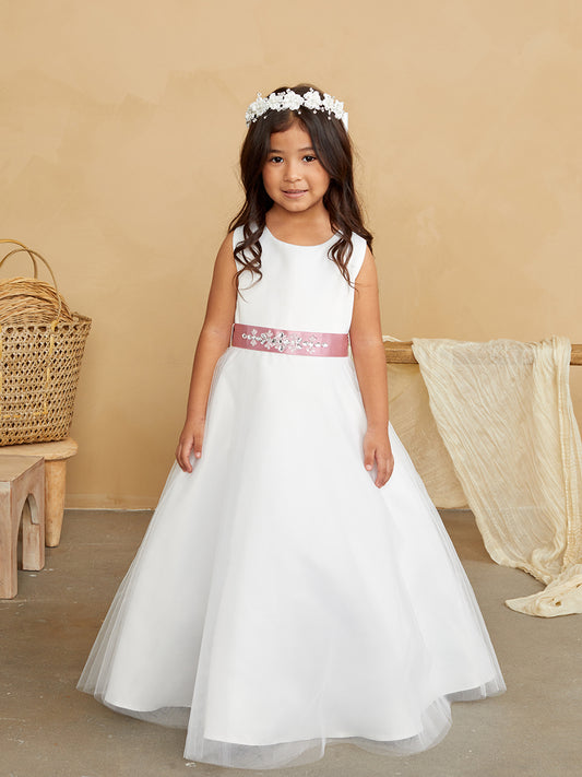 Girls Lovely Satin Bodice with Lace Back and a Full-Length Tulle Skirt