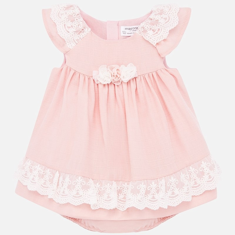 Mayoral Baby Girl Dress w/Lace Flutter Sleeves