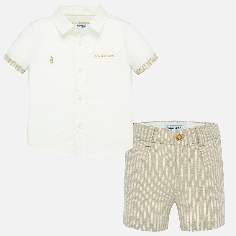 Mayoral Boy Dress Shirt/Linen Vest/Linen Shorts Set