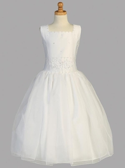 White Beaded Satin Communion Dress