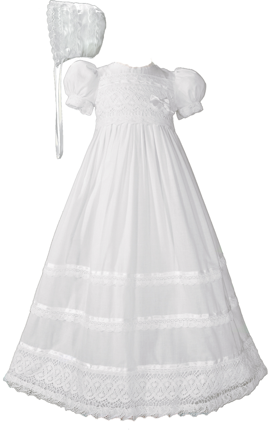 Girls Cotton Short Sleeve Dress Christening Baptism Gown