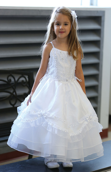 White Taffeta Dress with Embroidered Organza Overlay w/Matching Bolero