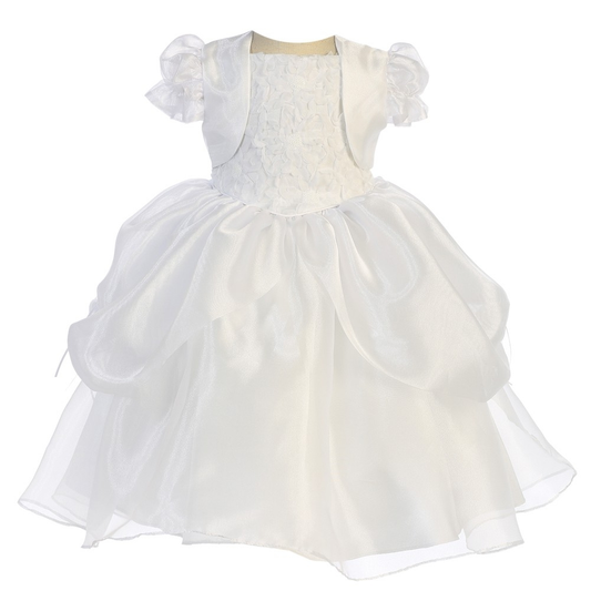 Girls White Organza Dress w/Pick Up Skirt