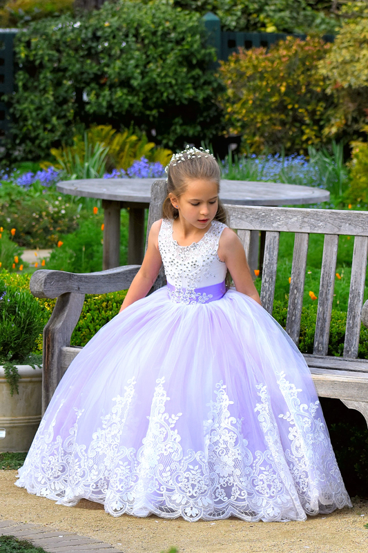 Girls Lavender Lace Flower Girl Dress