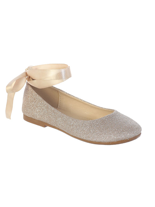 Glitter Ballerina Shoes with a Satin Ribbon Ankle Ties