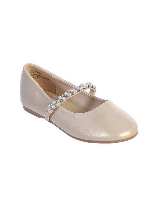 Leatherette Flats with Rhinestone and Pearl Strap
