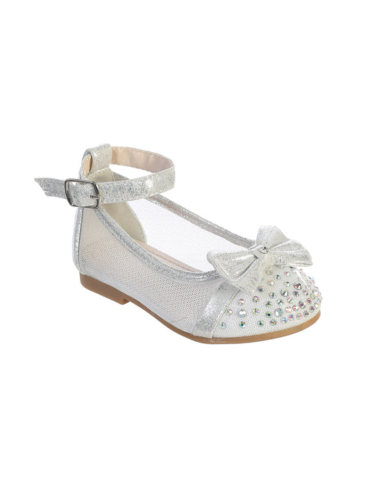 Girls Mesh Rhinestone Studded Flats with a Bow Accent
