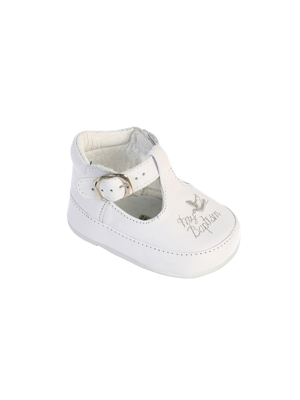 Girl's My Baptism embroidered Leather shoe with Rubber Sole